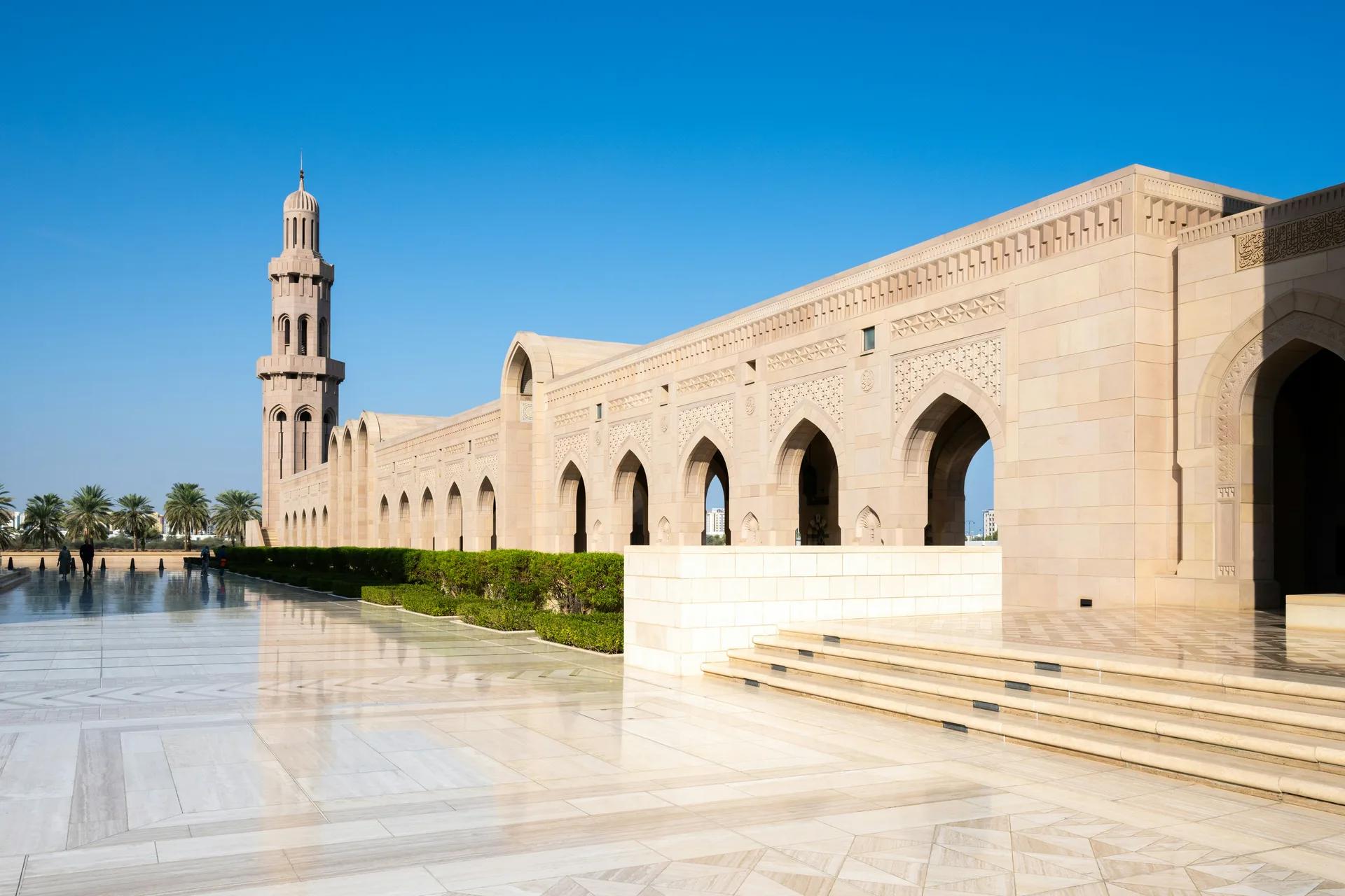 Sultan Qaboos Grand Mosque in Muscat, Oman — formal Omani architecture